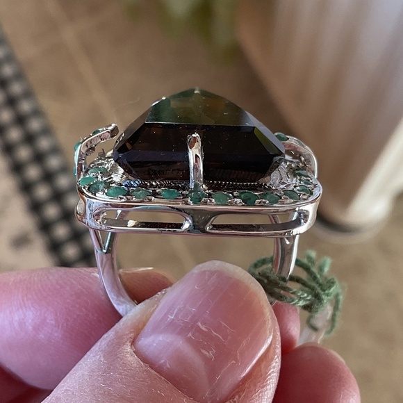 NWOT STERLING SILVER 925 Smoky Topaz/Emerald Ring Size US 7.5 - Picture 4 of 11
